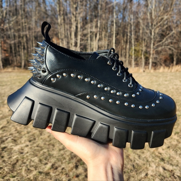 Lamoda Shoes - Chunky Black Studded Platform Oxfords with Spike Heel